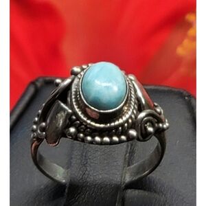 Vintage Artisan Sterling Silver Ring with Larimar Blue Stone Size 6